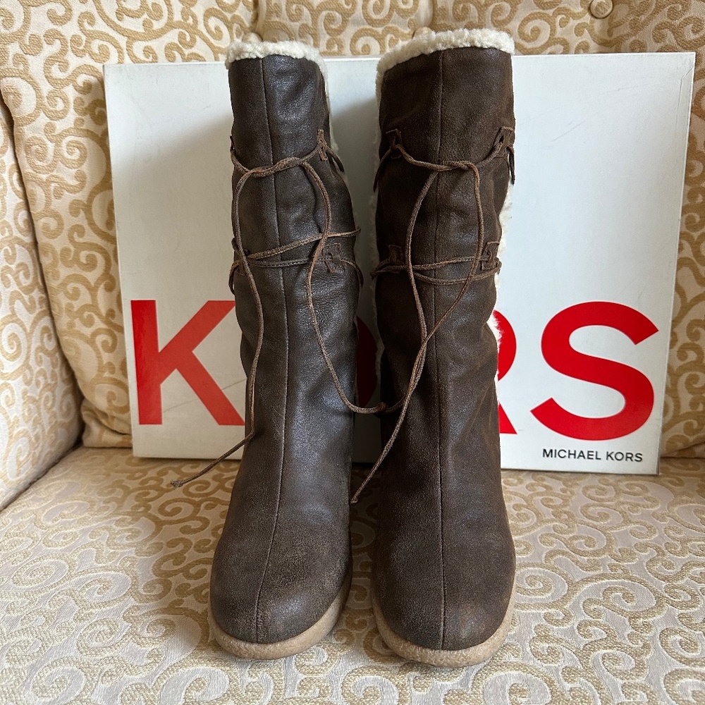 Michael Kors Wedge Suede Shearling Lined Boots